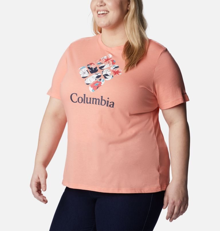 Women's Columbia Bluebird Day Relaxed Crew Neck T Shirts Coral | Plus Size CA-ML834